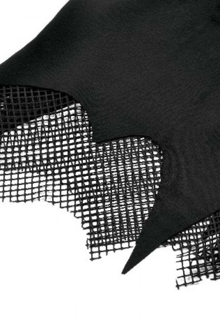 Black Short Sleeves Irregular Mesh Cross Chain-Decorated Eyelet Women's Punk Top - Product - 18