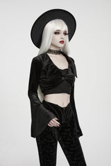 Black  Women's Gothic Velvet Bat Wing Collar Flare Sleeve Short Jacket - Product - 7