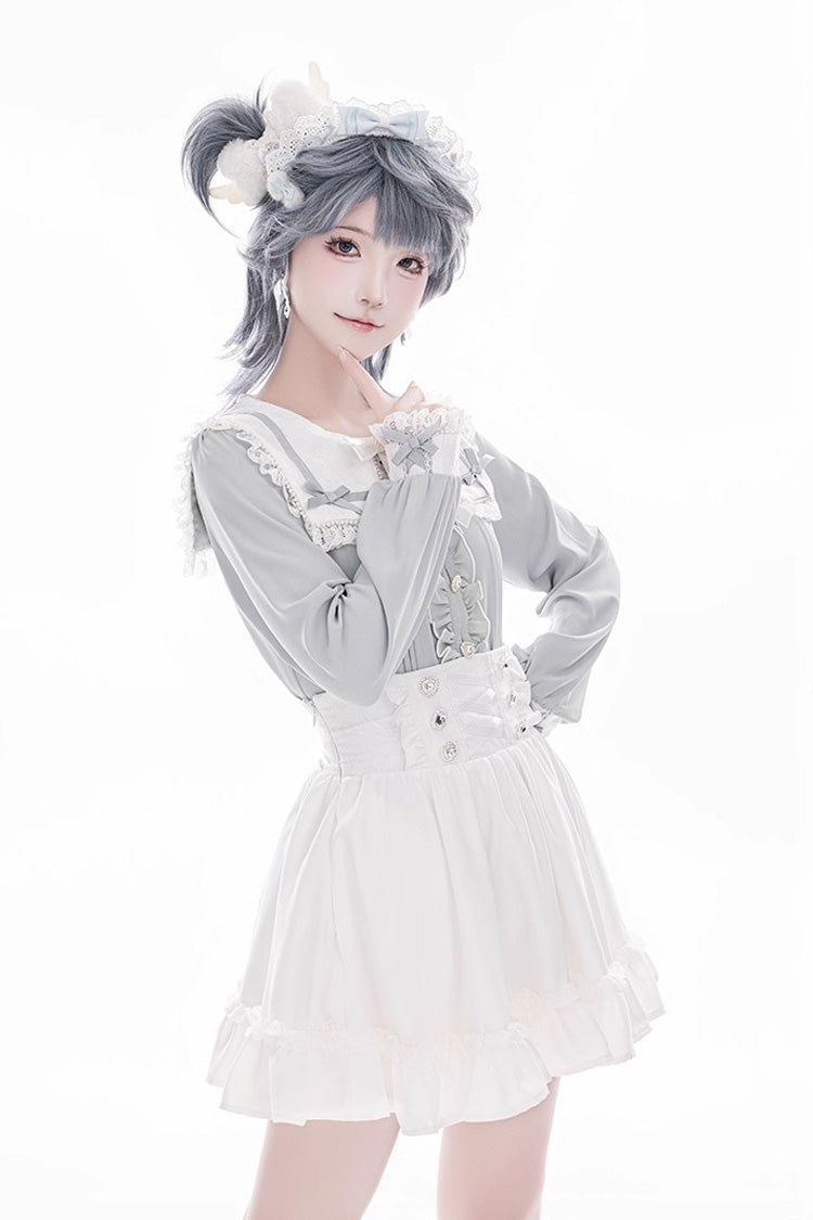 Sweet Ruffle Lace Lace-Up Japanese Jirai Kei Skirt 4 Colors - White - 17