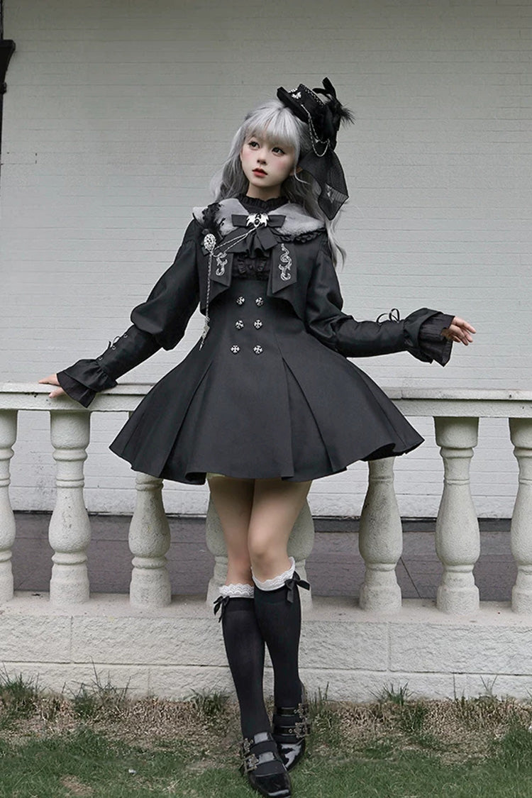 Black [Gothic Night Butler] Double-breasted Gothic Lolita Bustier Suspender Dress - Product - 8