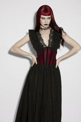 Red Lace Lace-Up Slim Fit Color-Blocked Women's Gothic Luxurious Royal Cosplay Underbust Corset - Red - 1
