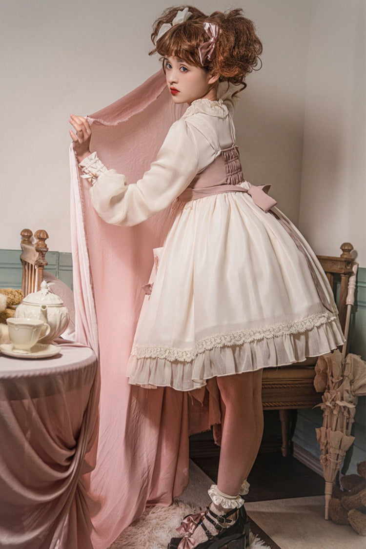 White/Pink Sleeveless Good Night Bear Print Sweet Lovely Lolita Dress - Product - 7