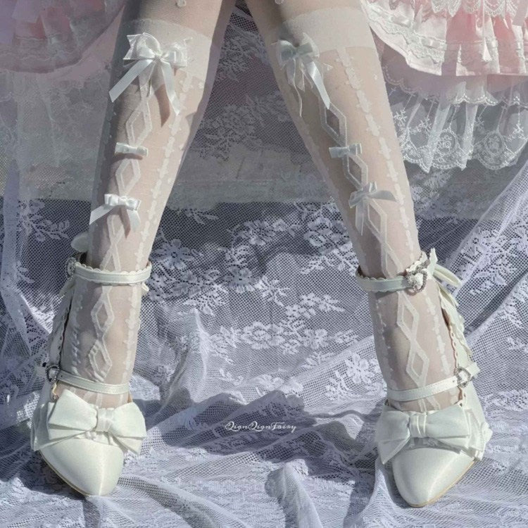 Ruffled Bow Lace Sweet Elegant Lolita Pointed Toe High Heels 4 Colors - Product - 5