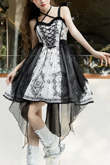 Black/White Sleeveless Butterfly Magic Print Gothic Lolita JSK Dress - Black/White - 1