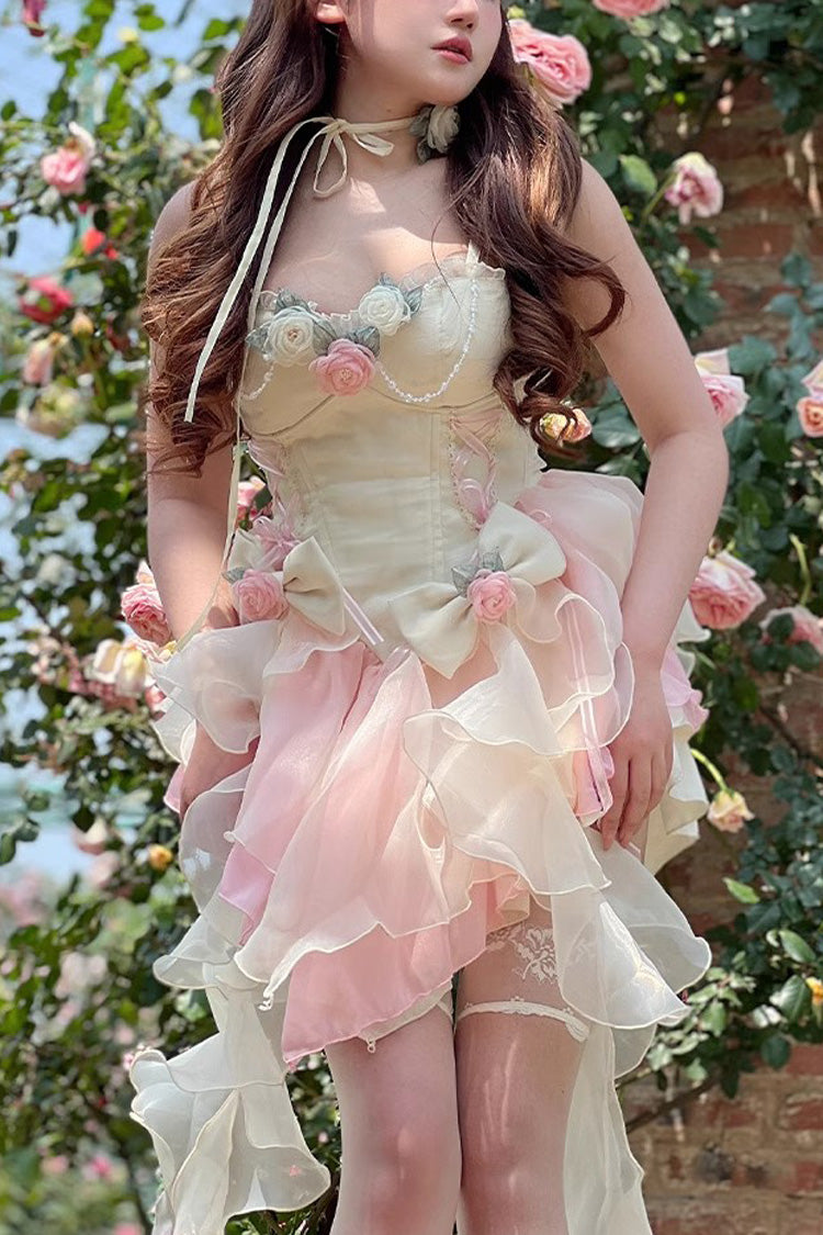 Multi-Color Peach Snow Mountain Romantic Girl V Neck Sleeveless Sweet Lolita Dress - Multi-Color - 1