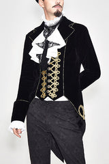 Golden Disc Flowers Hand Embroidered Gothic Mens Coat - Black/Gold - 1