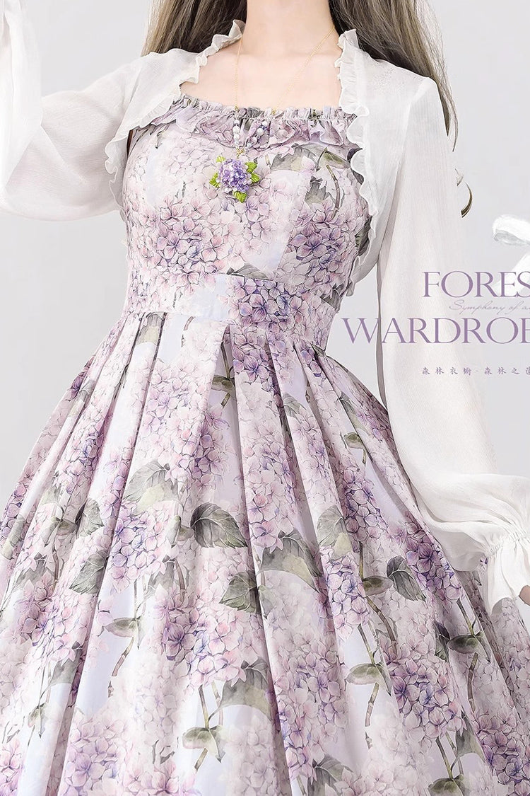 Purple [Forest Basket] Hydrangea Print Bowknot Chiffon Sweet Elegant Lolita Jsk Dress - Product - 3
