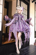 Lila Stehkragen, bestickt, mit Perlen verziert Gothic-Lolita JSK Kleiderset, Vorderansicht