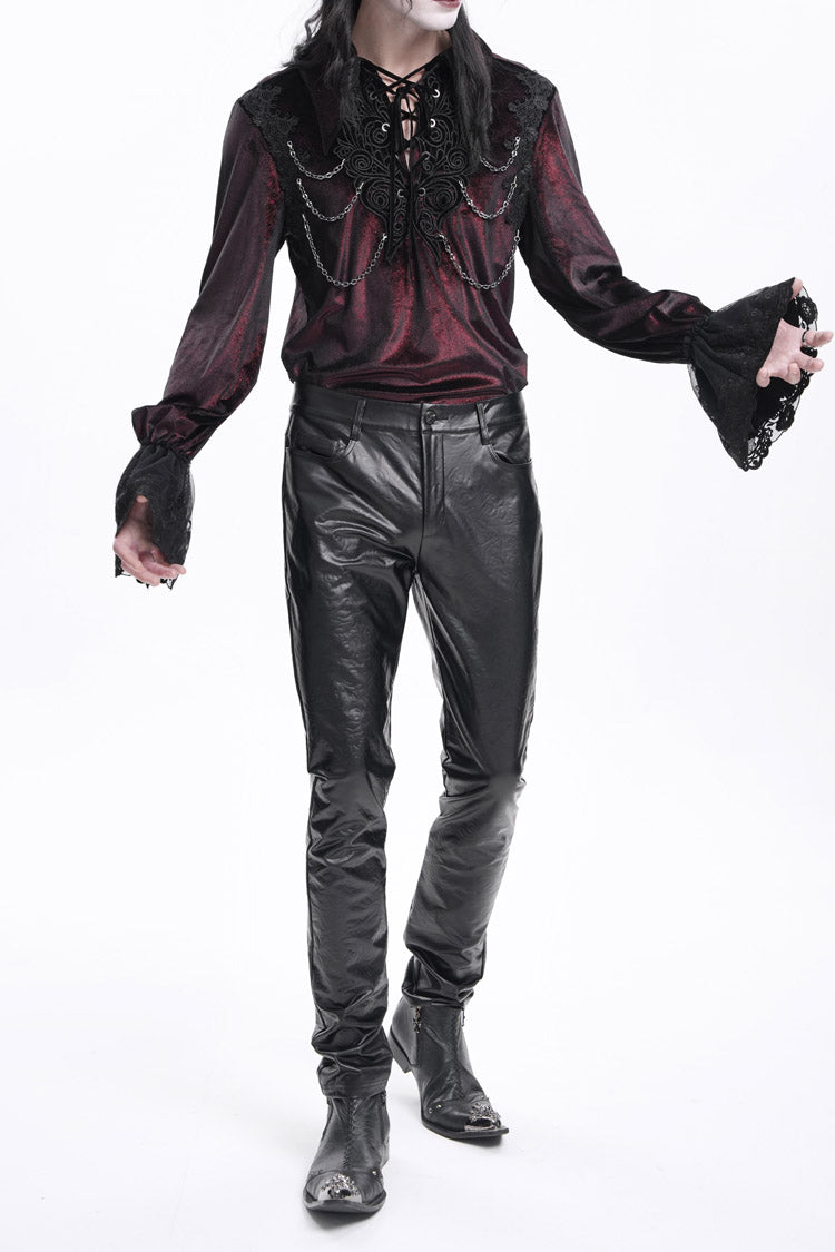 Black Faux Leathet Button Men's Gothic Pants - Product - 9