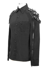 Black Long Sleeve Shoulder Zipper Mens Punk Blouse - Product - 6
