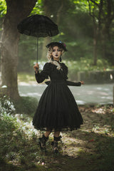Elegant Vintage Rose Print Multi-Layer Ruffled Sweet Lolita OP Dress - Product - 17