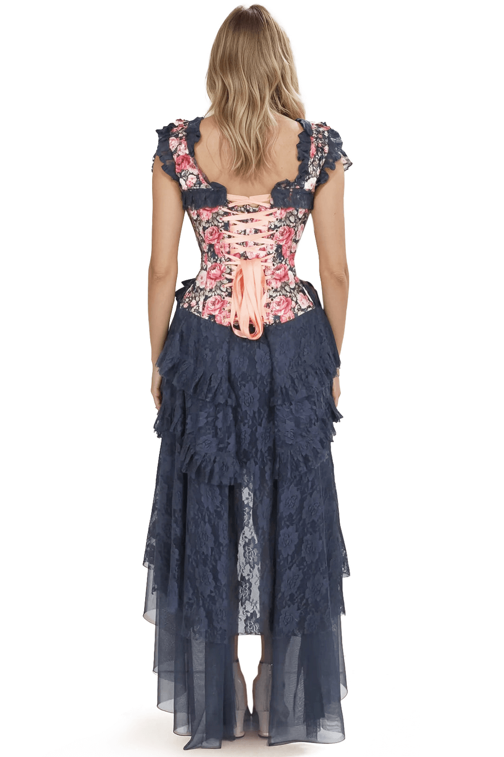 Floral Satin Corset Dress with Lace Skirt and Boning - image 2