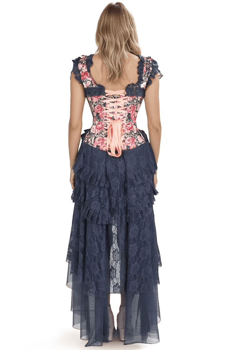 Floral Satin Corset Dress with Lace Skirt and Boning - image 2