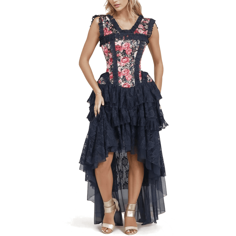 Floral Satin Corset Dress with Lace Skirt and Boning - image 3