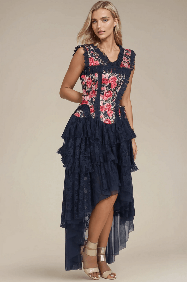 Floral Satin Corset Dress with Lace Skirt and Boning - image 4