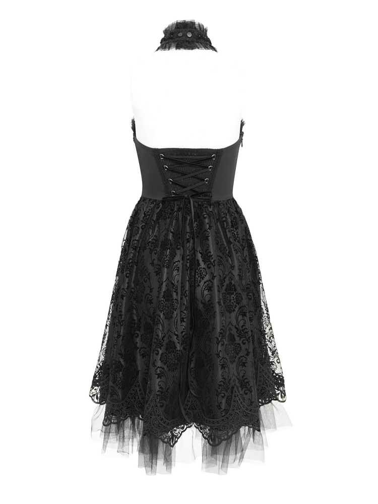 Goth Halter Dress with Lace Overlay and Tulle Skirt - image 6