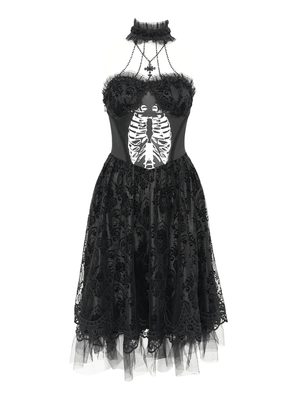 Goth Halter Dress with Lace Overlay and Tulle Skirt - image 4