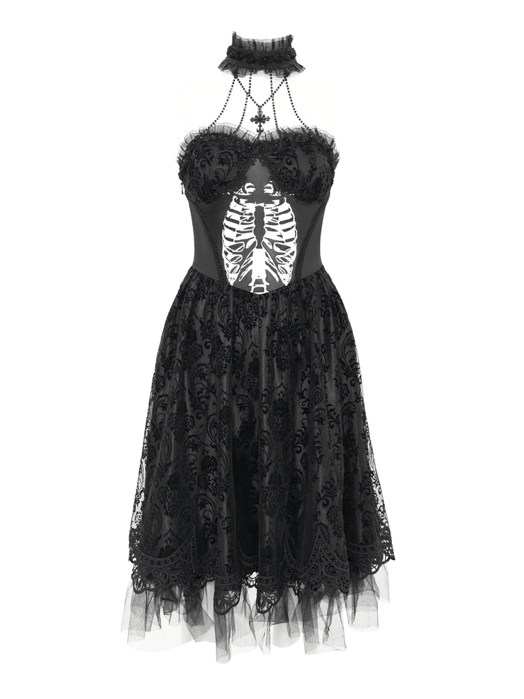 Goth Halter Dress with Lace Overlay and Tulle Skirt - image 4