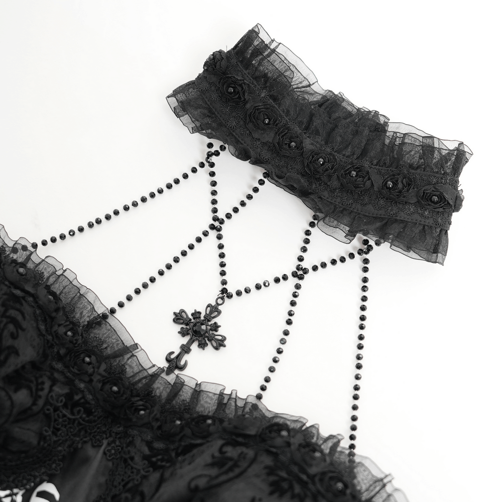 Goth Halter Dress with Lace Overlay and Tulle Skirt - image 7