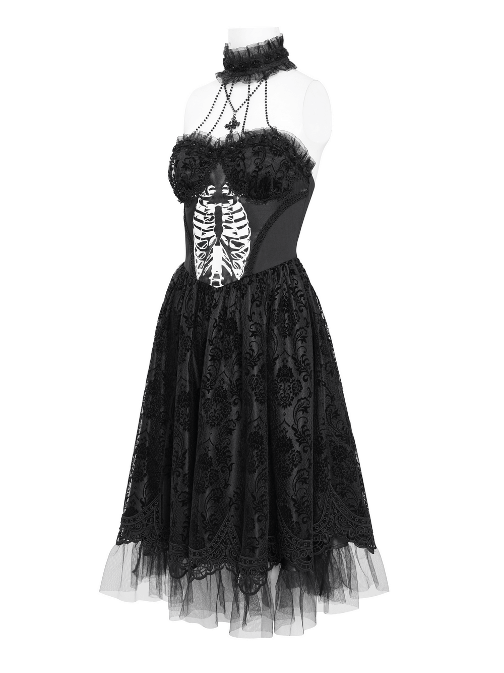 Goth Halter Dress with Lace Overlay and Tulle Skirt - image 5