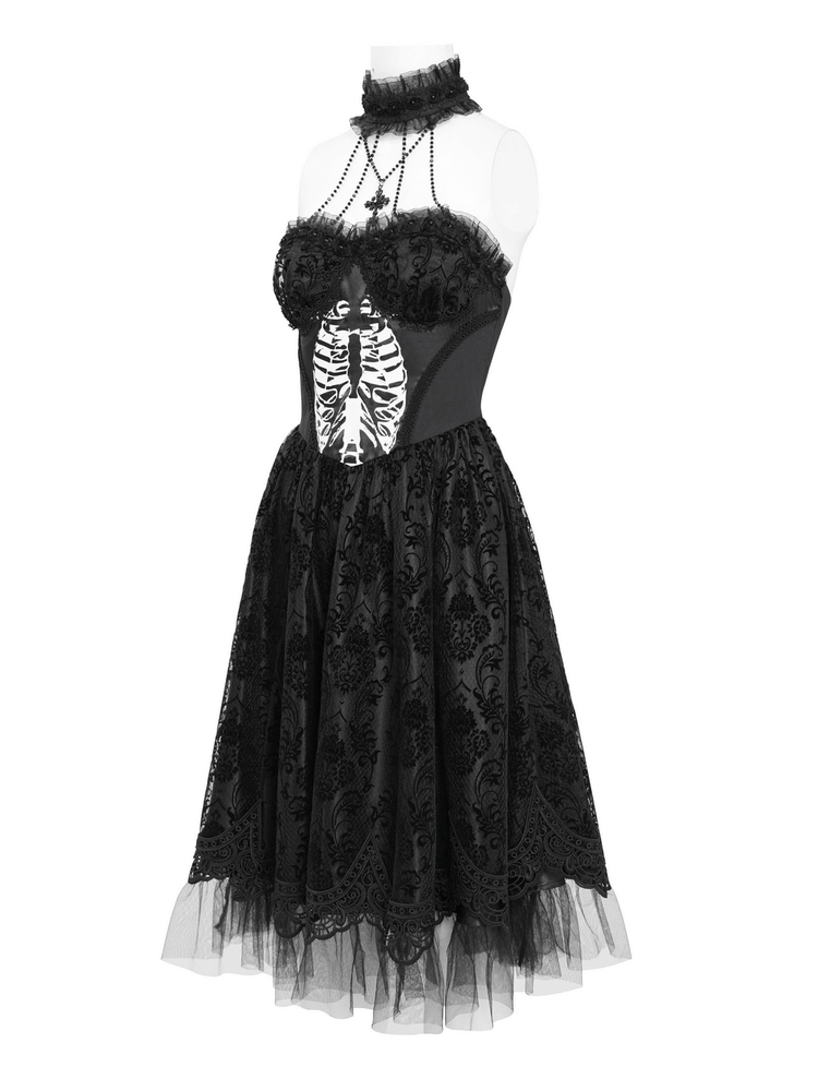 Goth Halter Dress with Lace Overlay and Tulle Skirt - image 5