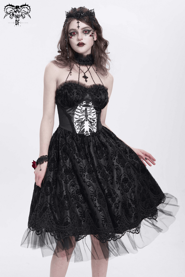 Goth Halter Dress with Lace Overlay and Tulle Skirt - image 14