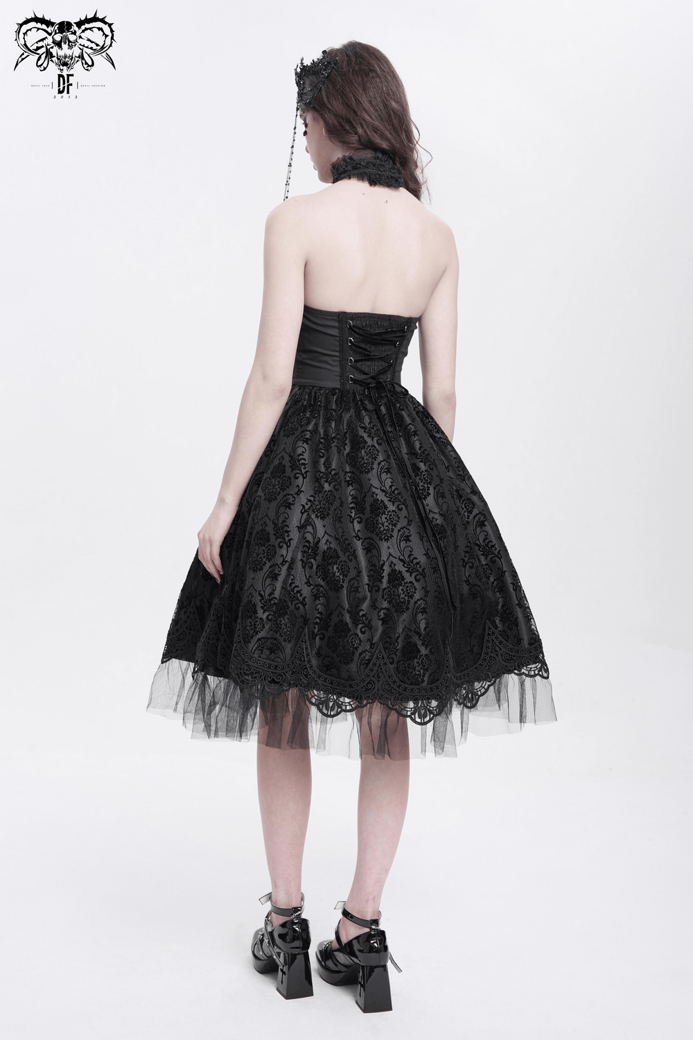 Goth Halter Dress with Lace Overlay and Tulle Skirt - image 18