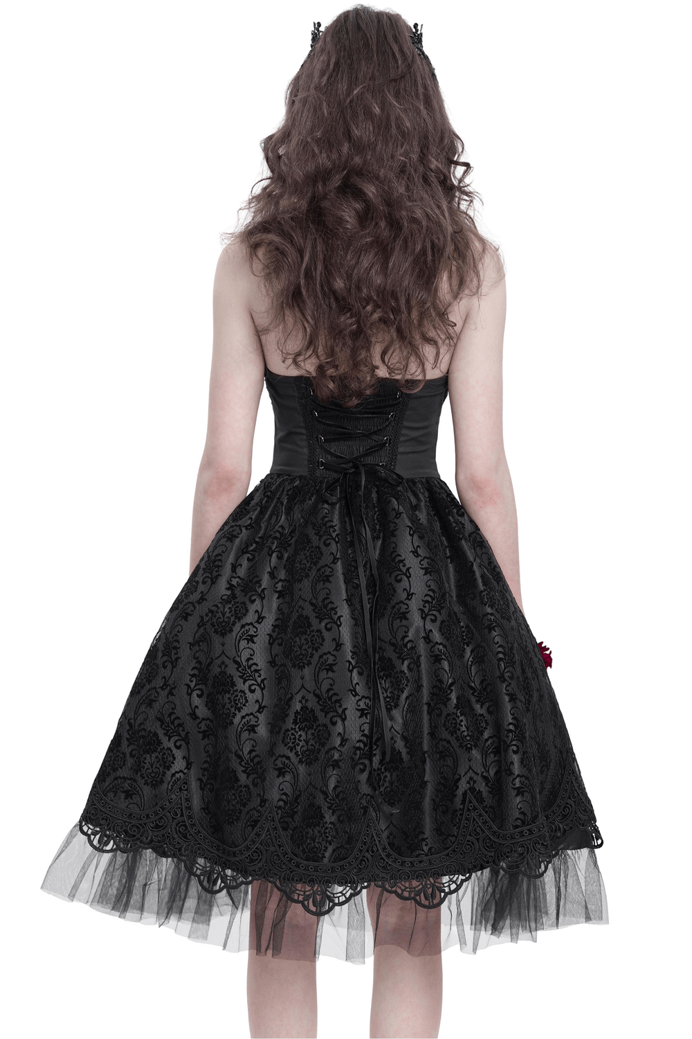 Goth Halter Dress with Lace Overlay and Tulle Skirt - image 2