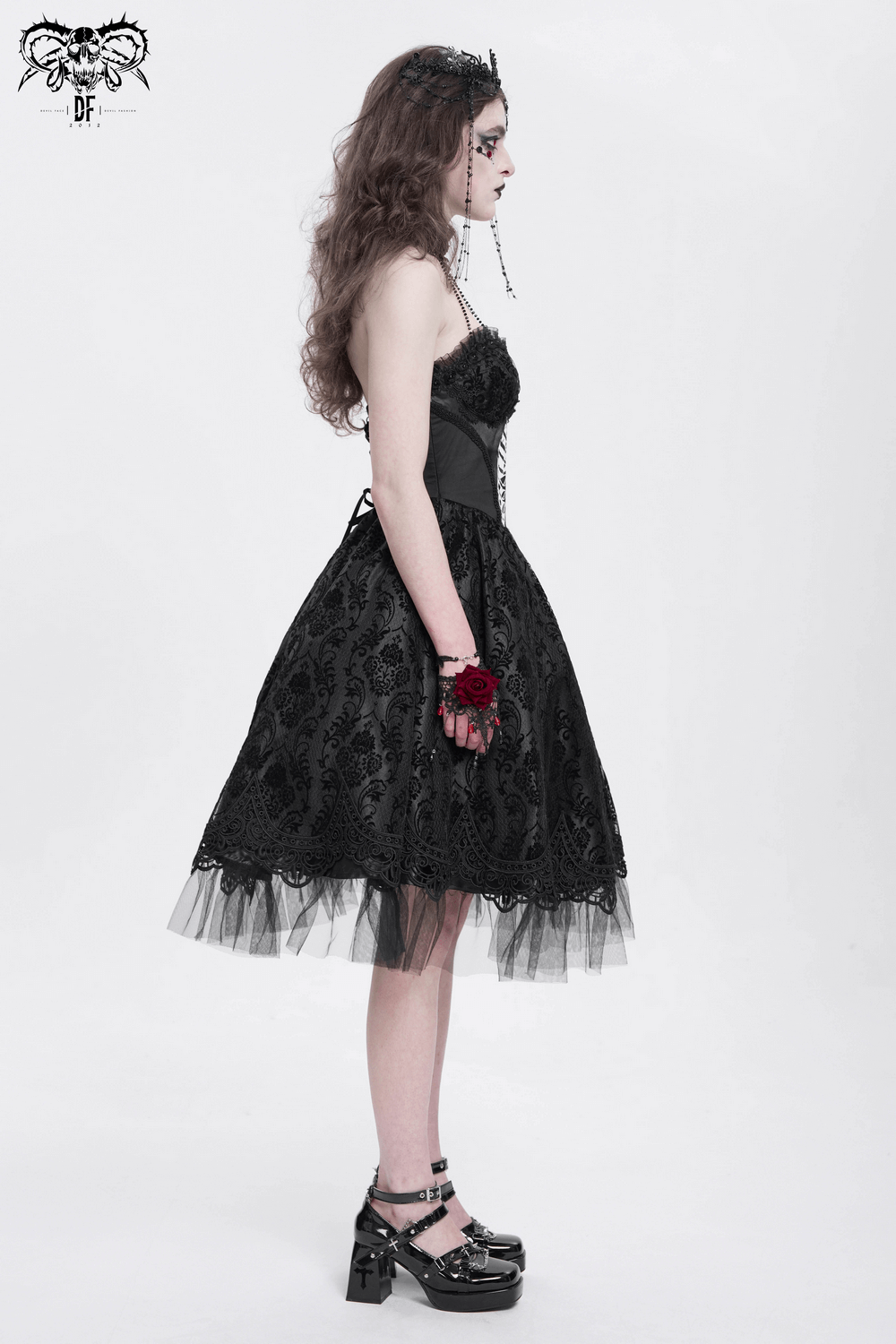 Goth Halter Dress with Lace Overlay and Tulle Skirt - image 17