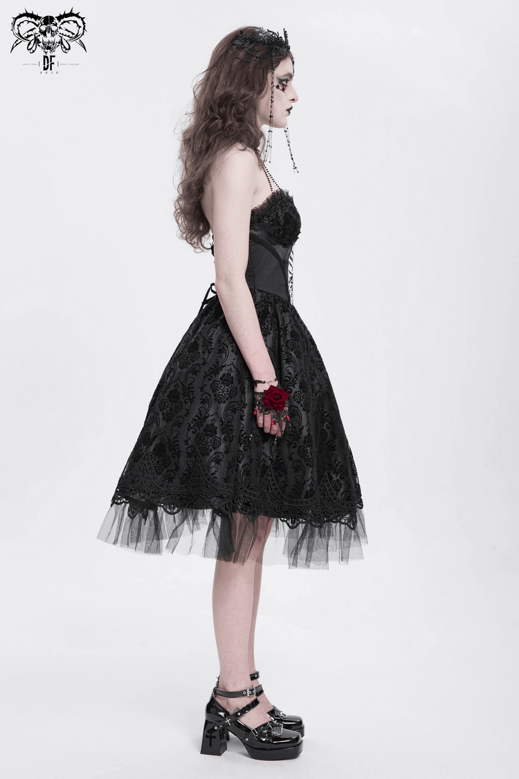 Goth Halter Dress with Lace Overlay and Tulle Skirt - image 17