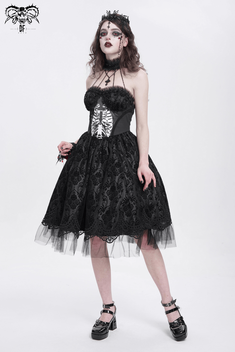 Goth Halter Dress with Lace Overlay and Tulle Skirt - image 16