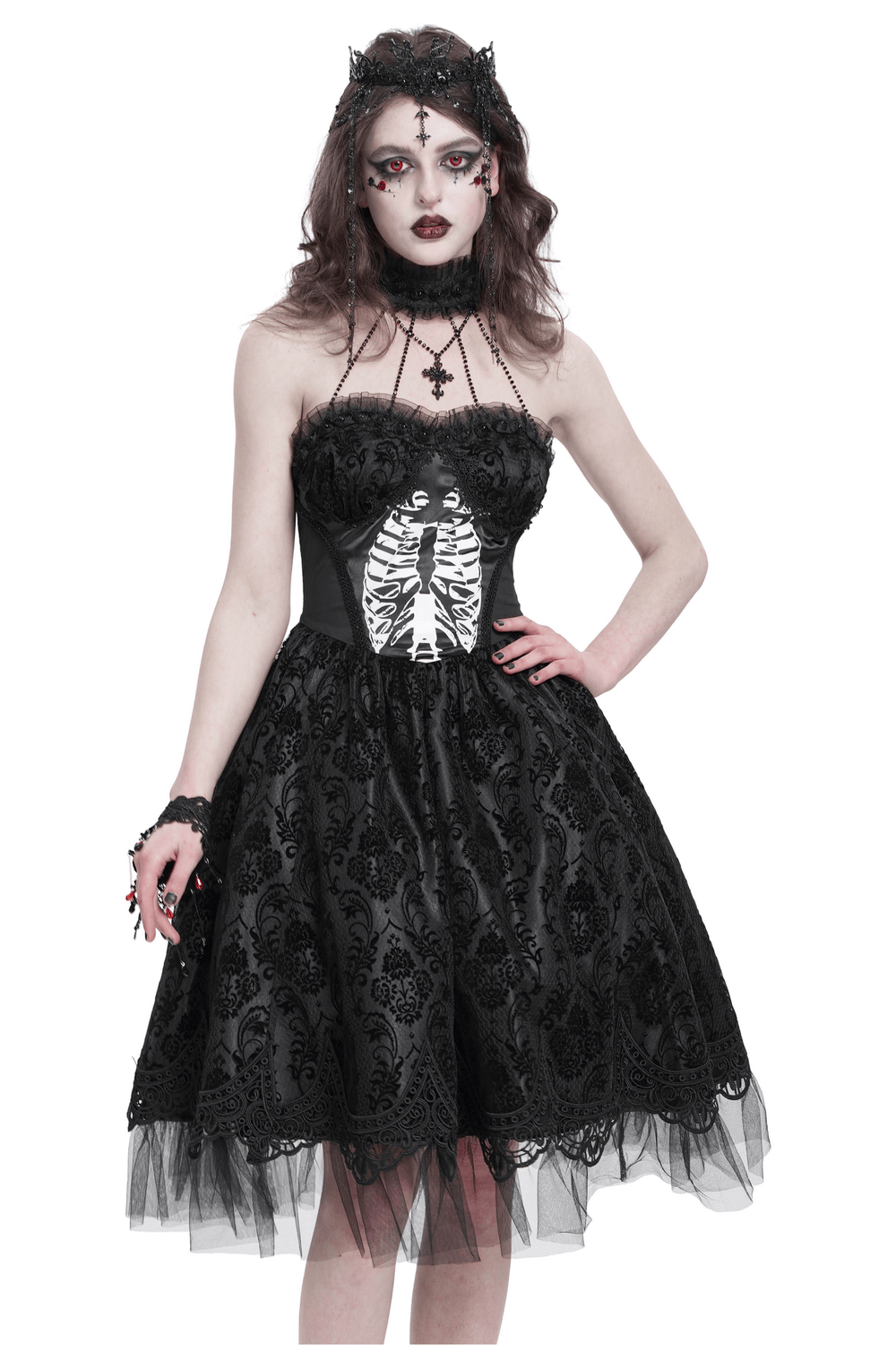 Goth Halter Dress with Lace Overlay and Tulle Skirt - image 1