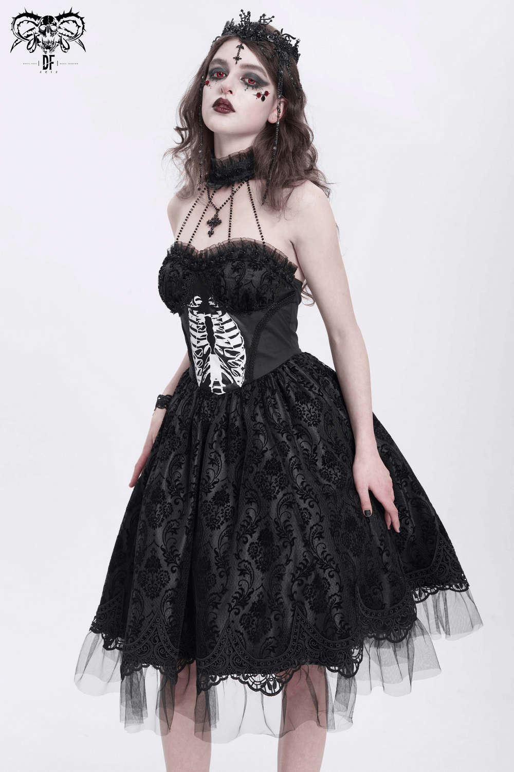 Goth Halter Dress with Lace Overlay and Tulle Skirt - image 15