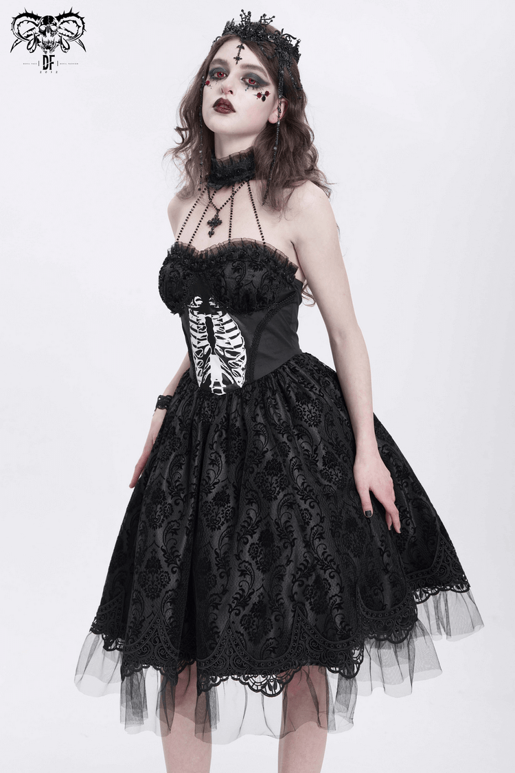 Goth Halter Dress with Lace Overlay and Tulle Skirt - image 15