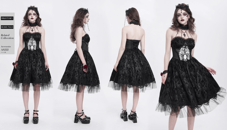 Goth Halter Dress with Lace Overlay and Tulle Skirt - image 19