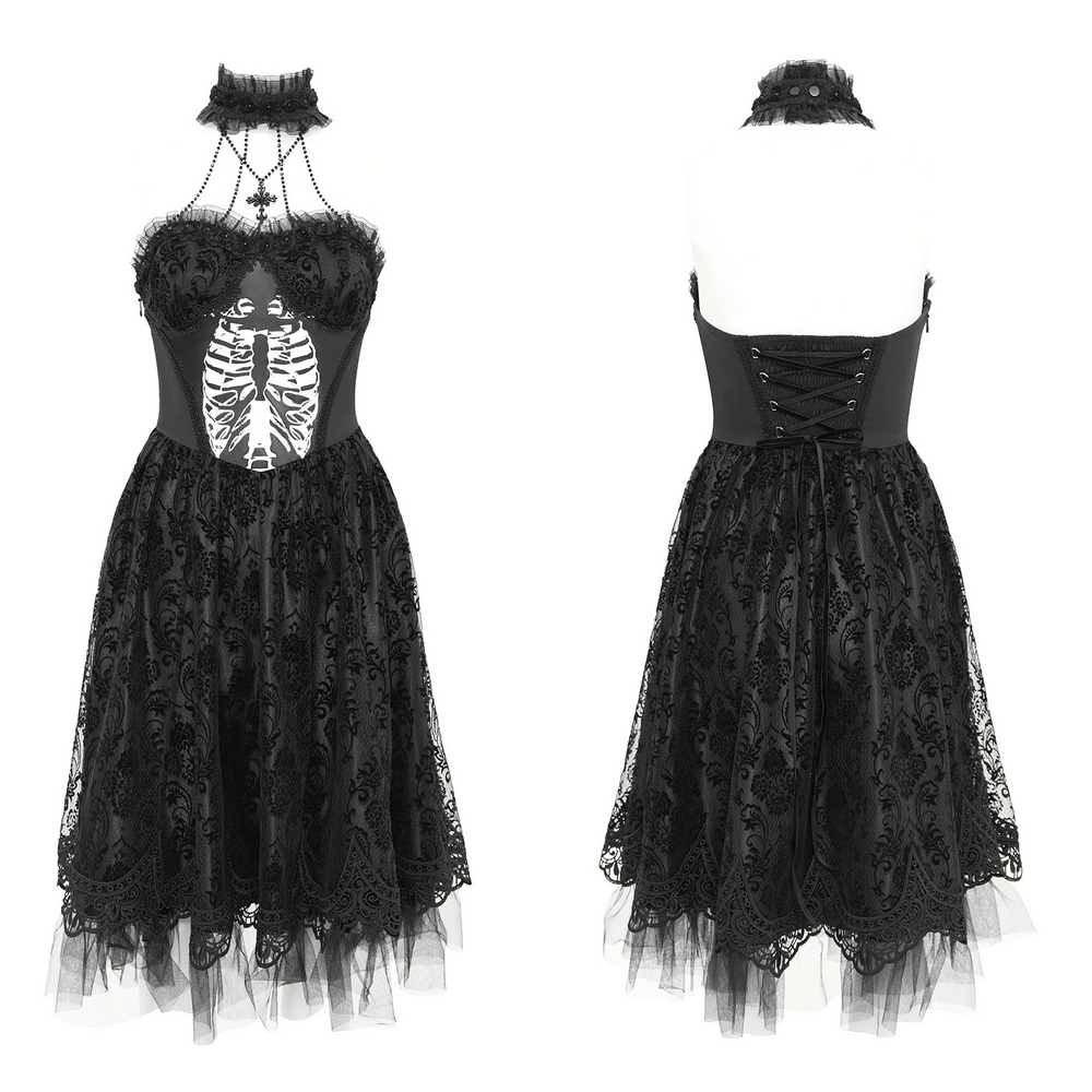 Goth Halter Dress with Lace Overlay and Tulle Skirt - image 3