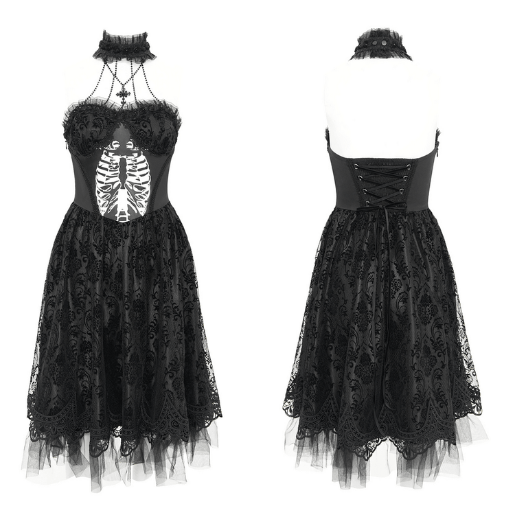 Goth Halter Dress with Lace Overlay and Tulle Skirt - image 3