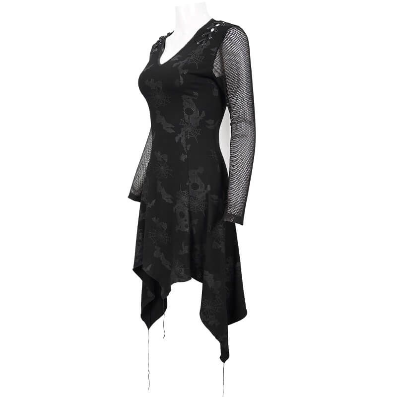 Goth Punk Drawstring Decoration V-neck Printed Asymmetrical Dress - image 4