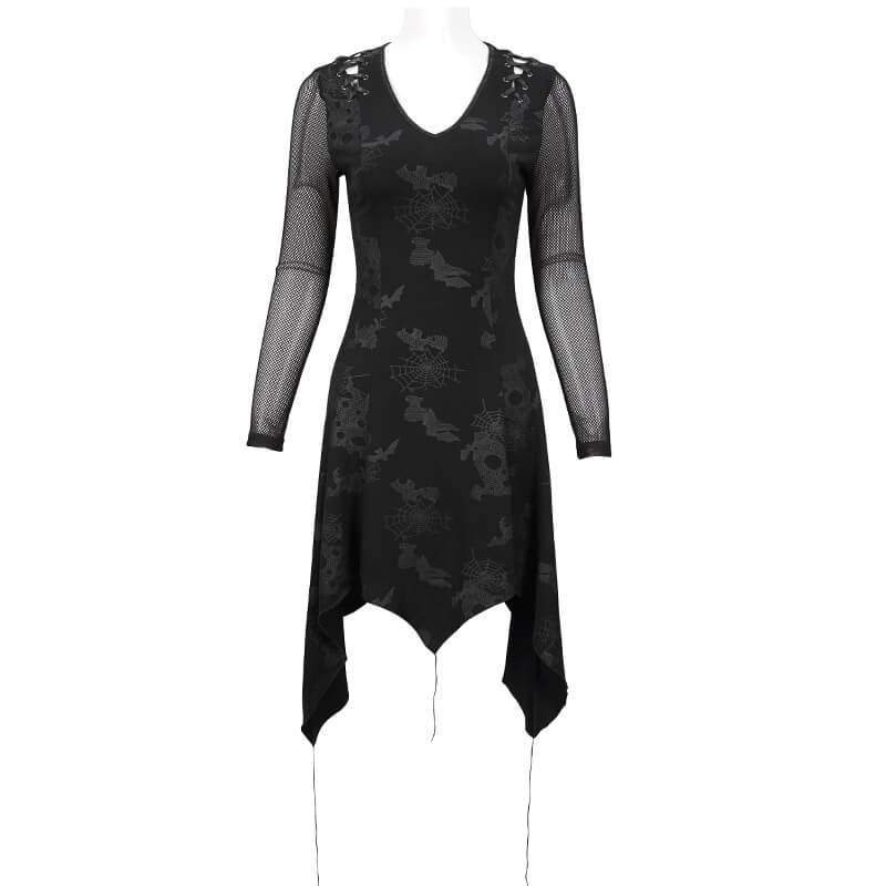 Goth Punk Drawstring Decoration V-neck Printed Asymmetrical Dress - image 3