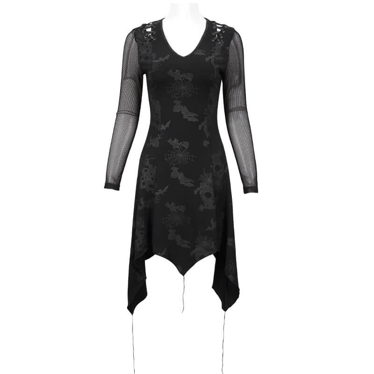 Goth Punk Drawstring Decoration V-neck Printed Asymmetrical Dress - image 3