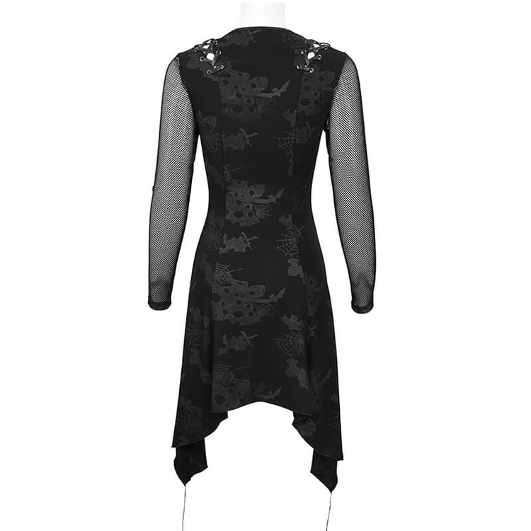 Goth Punk Drawstring Decoration V-neck Printed Asymmetrical Dress - image 5