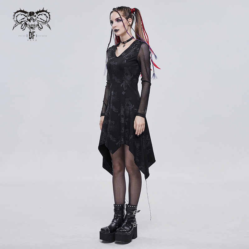 Goth Punk Drawstring Decoration V-neck Printed Asymmetrical Dress - image 15