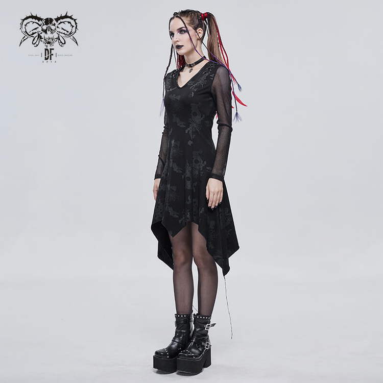 Goth Punk Drawstring Decoration V-neck Printed Asymmetrical Dress - image 15
