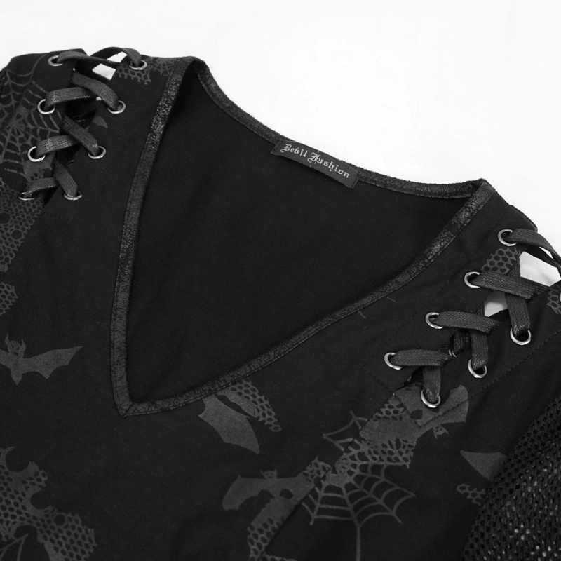 Goth Punk Drawstring Decoration V-neck Printed Asymmetrical Dress - image 10