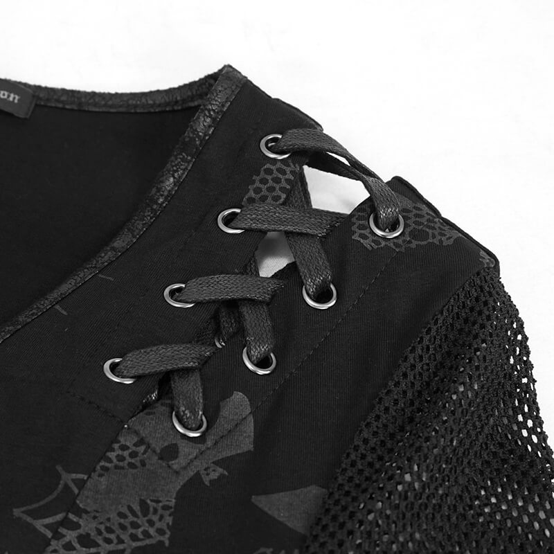 Goth Punk Drawstring Decoration V-neck Printed Asymmetrical Dress - image 8