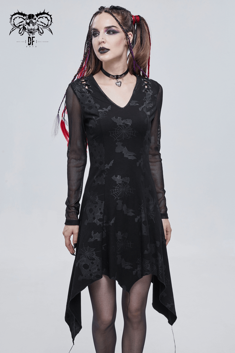 Goth Punk Drawstring Decoration V-neck Printed Asymmetrical Dress - image 12