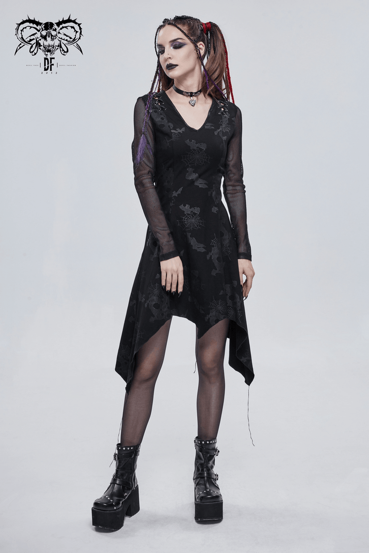 Goth Punk Drawstring Decoration V-neck Printed Asymmetrical Dress - image 14