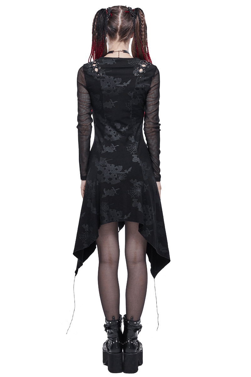 Goth Punk Drawstring Decoration V-neck Printed Asymmetrical Dress - image 2