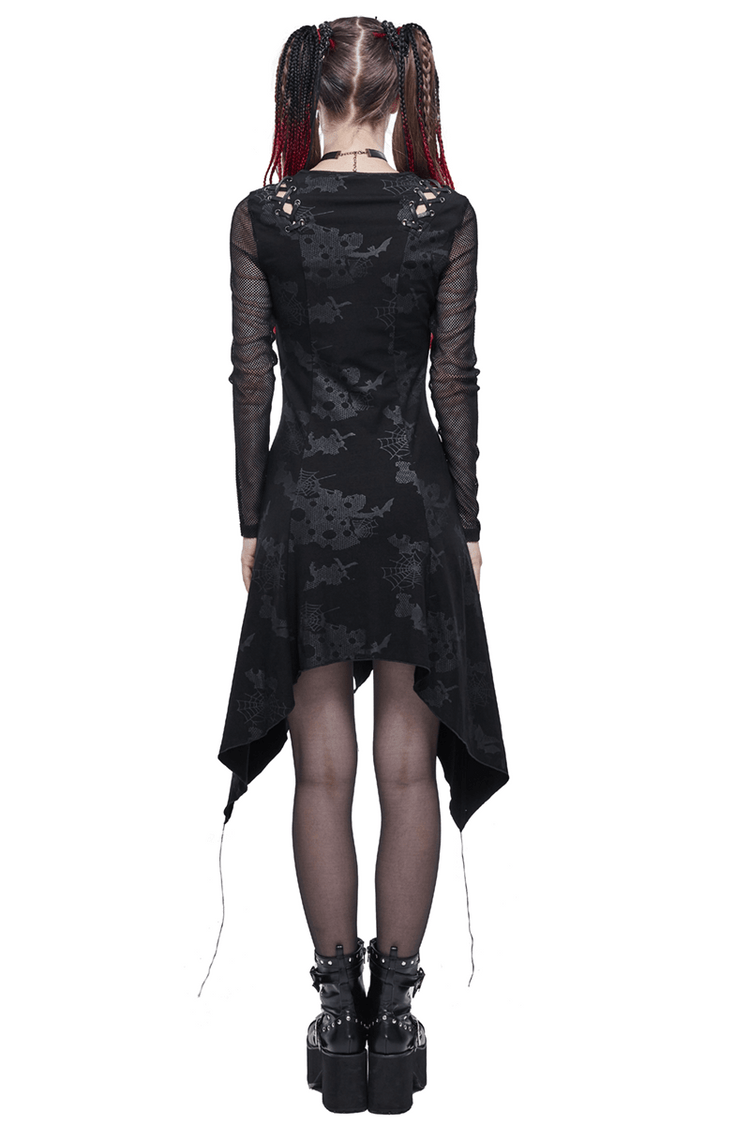 Goth Punk Drawstring Decoration V-neck Printed Asymmetrical Dress - image 2