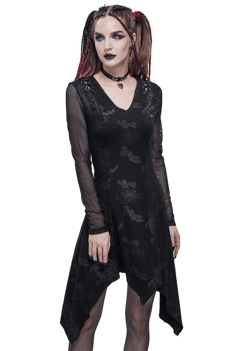 Goth Punk Drawstring Decoration V-neck Printed Asymmetrical Dress - image 1